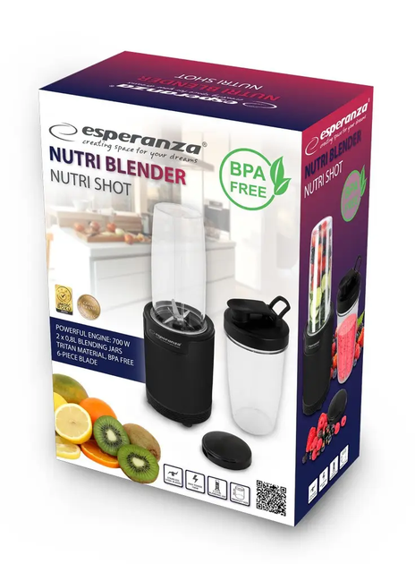 Фітнес блендер для смузі Esperanza Nutri Shot 6W1 EKM029 700 W чорний - зображення 5