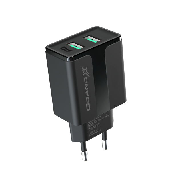 Мережевий зарядний пристрій Grand-X CH-15B (2xUSB 2.4A) Black - зображення 2