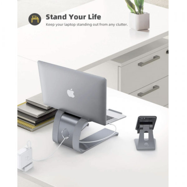 Блок живлення Lamicall Ergonomic Aluminum Laptop Stand Gray (LN01) - Фото 5 Блок живлення Lamicall Ergonomic Aluminum Laptop Stand Gray (LN01) - зображення 5