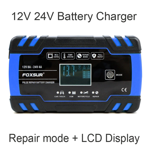 Зарядное устройство для автомобильного аккумулятора Foxsur 12V 8A / 24V 4A KL12V8A - изображение 6