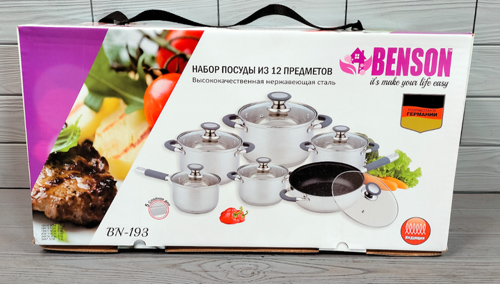 Набор посуды Benson 12 предметов из нержавеющей стали (BN-193) - изображение 8