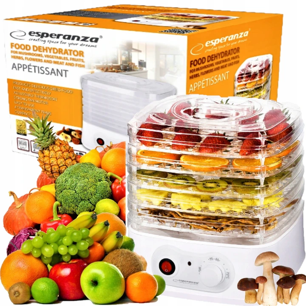 Сушилка для овощей и фруктов Esperanza EKD004 Appetissant 250Вт 4 секций - Фото 3 Сушилка для овощей и фруктов Esperanza EKD004 Appetissant 250Вт 4 секций - изображение 3