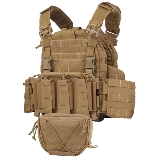 Плитоноска бронежилет с подсумками и быстросъемной сумкой напашник тактический жилет Койот WOS-0009C - изображение 1
