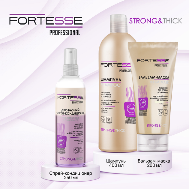 Укрепляющая бальзам-маска Fortesse Pro Strong & Thick для ослабленных, склонных к выпадению волос 200 мл (4823115501547) - изображение 6
