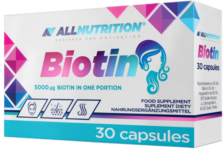 Allnutrition Biotyn Biotyna 5 mg 30 kapsułek Włosy Skóra (ALL200) - obraz 1