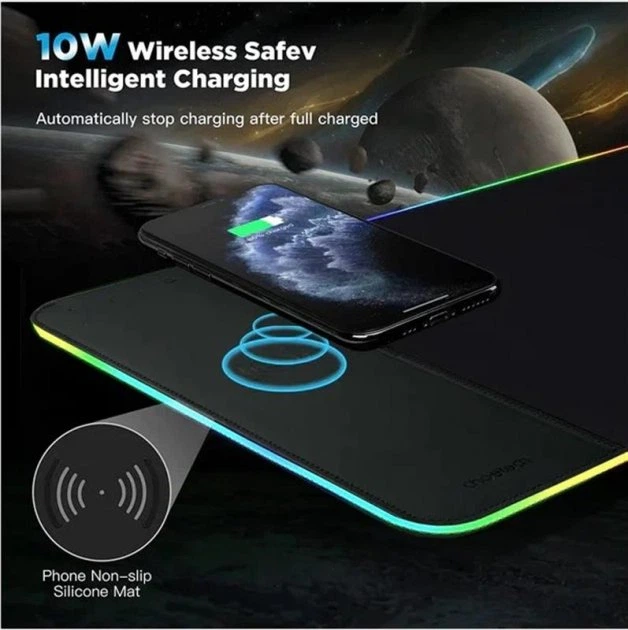 Килимок для миші з бездротовим зарядним пристроєм Choetech (T543-F) RGB Illuminated 15W Wireless Charging Mouse Pad - изображение 4