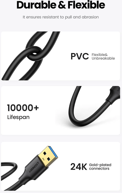 Kabel Ugreen US128 USB Type-A 3.0 2 m Black (6957303813711) - obraz 6
