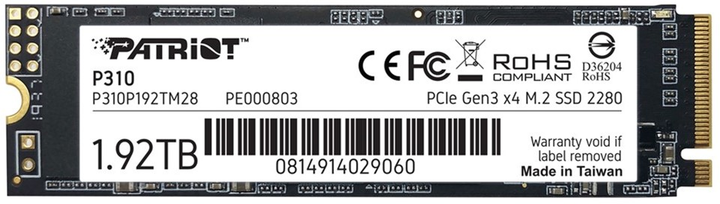 Dysk SSD Patriot P310 1.92 TB M.2 NVMe PCIe 3.0 3D NAND (TLC) (P310P192TM28) - obraz 1