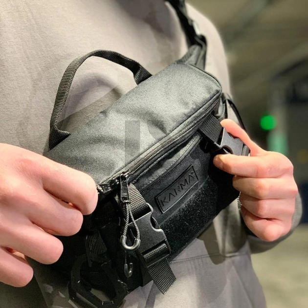 Мужская нагрудная сумка через плечо KARMA ® Shoulder bag черная (NSK-503) - изображение 2