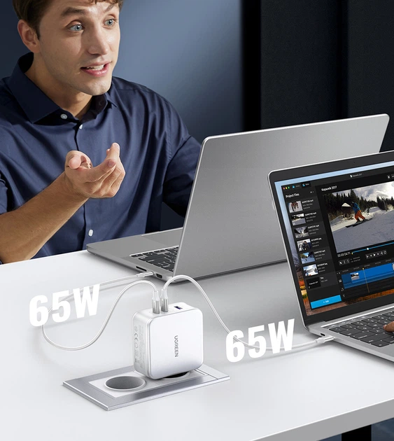 Мережевий зарядний пристрій Ugreen CD289 GaN Fast Charger 140Вт with Cable White (6941876213399) - зображення 6