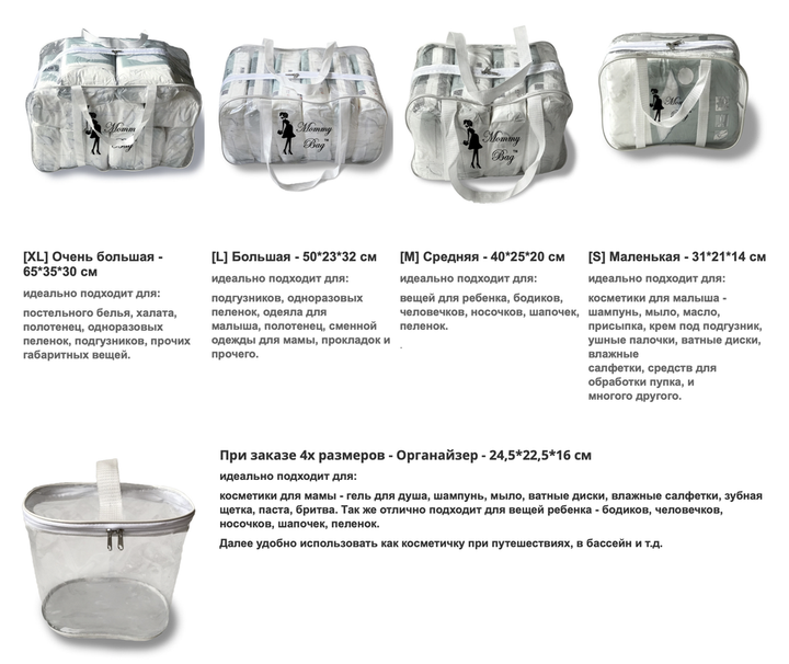 Сумка прозора в пологовий будинок Mommy Bag XL біла (w004) - Фото 2 Сумка прозора в пологовий будинок Mommy Bag XL біла (w004) - зображення 2