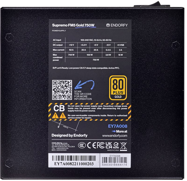 Zasilacz Endorfy Supremo FM5 Gold 750 W jednostka 18+10 pin ATX ATX Czarny (EY7A008) - obraz 3