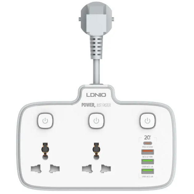 Удлинитель сетевой LDNIO SC2413 |20W/10A, 3USB/1Type-C, 2розетки, 2.5 см| Белый - Фото 1 Удлинитель сетевой LDNIO SC2413 |20W/10A, 3USB/1Type-C, 2розетки, 2.5 см| Белый - изображение 1