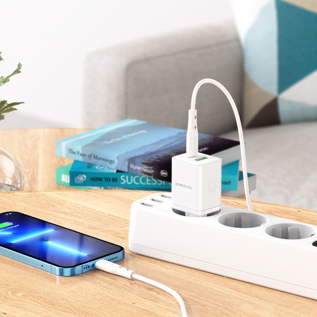 Зарядний пристрій Borofone BN7 USB/ Type-C PD QC 20W 3A білий - зображення 2