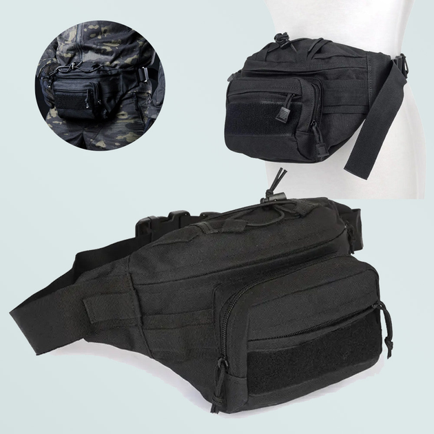 Тактична сумка на пояс із липучкою під шеврон A29, Чорна - зображення 1