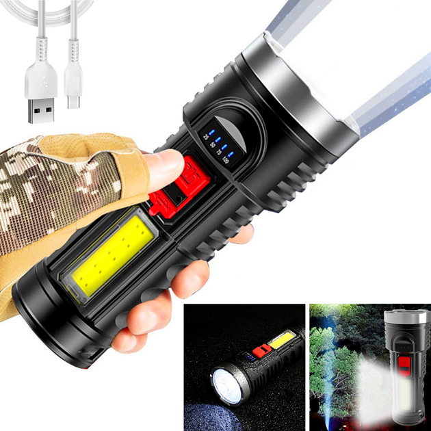 Ліхтар ручний 2в1 акумуляторний (2400мАч), з USB-зарядкою та бічним світлом, L-822 - Фото 1 Ліхтар ручний 2в1 акумуляторний (2400мАч), з USB-зарядкою та бічним світлом, L-822 - зображення 1