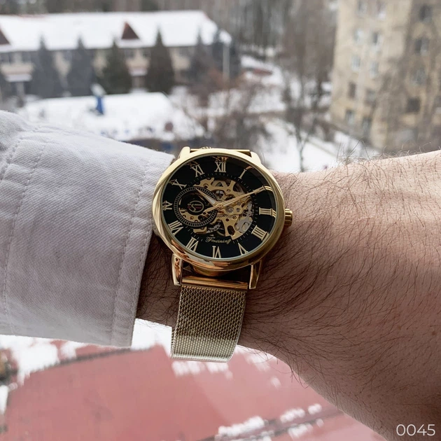 Чоловічий механічний годинник Forsining 8099 золотистий з чорним - Фото 3 Чоловічий механічний годинник Forsining 8099 золотистий з чорним - зображення 3