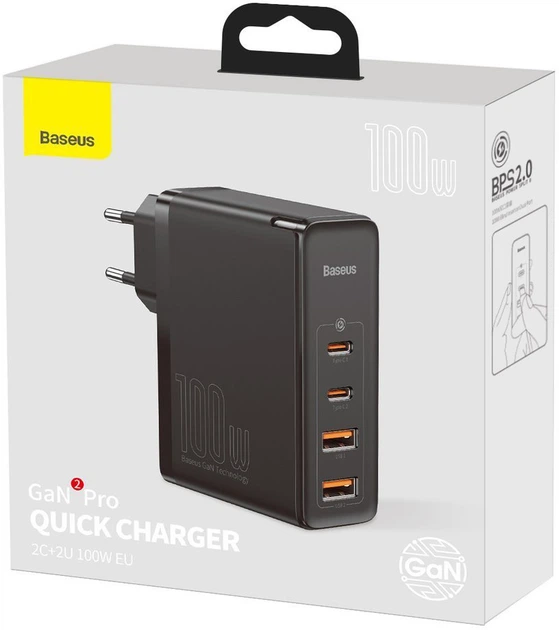 Ładowarka sieciowa Baseus GaN2 Pro 100 W 2 x USB/2 x USB Type C Quick Charge 4+ Power Delivery Black (CCGAN2P-L01) - obraz 5