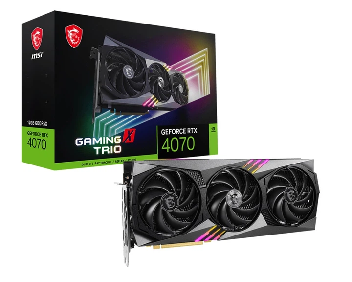 Видеокарта GF RTX 4070 12GB GDDR6X Gaming X Trio MSI (GeForce RTX 4070 GAMING X TRIO 12G) - Фото 1 Видеокарта GF RTX 4070 12GB GDDR6X Gaming X Trio MSI (GeForce RTX 4070 GAMING X TRIO 12G) - изображение 1