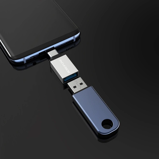 Перехідник адаптер Type-C на USB швидкісний USB 3.0 Borofone BV3 Mini OTG (5 Gbps, сталь). Silver - Фото 3 Перехідник адаптер Type-C на USB швидкісний USB 3.0 Borofone BV3 Mini OTG (5 Gbps, сталь). Silver - зображення 3