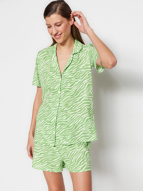 Акція на Піжама (сорочка + шорти) жіноча бавовняна Trendyol THMSS23PT00020 M On Green від Rozetka