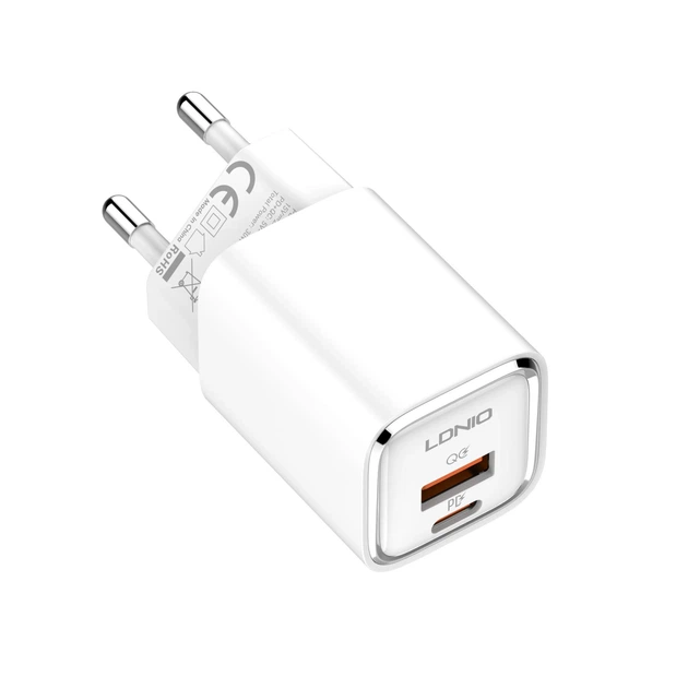 Мережевий зарядний пристрій для телефона USB-C, USB-A Ldnio PD 30 W + QC 3.0 18 W Білий (A2317C) - зображення 7