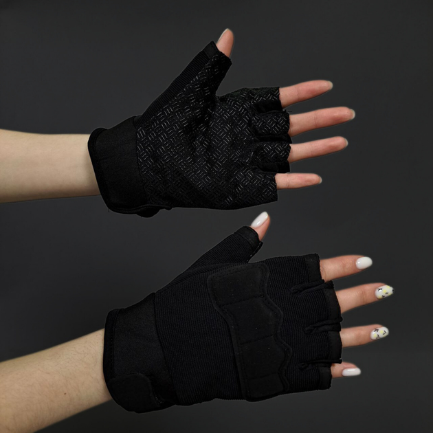 Тактичні рукавички без пальців військові Для риболовлі для полювання TACTICAL Поліестер Чорні (BC-8789) L - зображення 1
