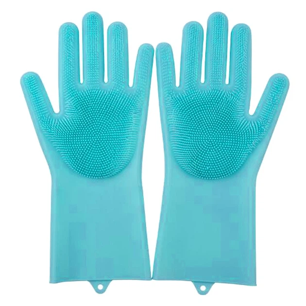 Силіконові багатофункціональні рукавички для миття та чищення Super Gloves блакитні - зображення 3