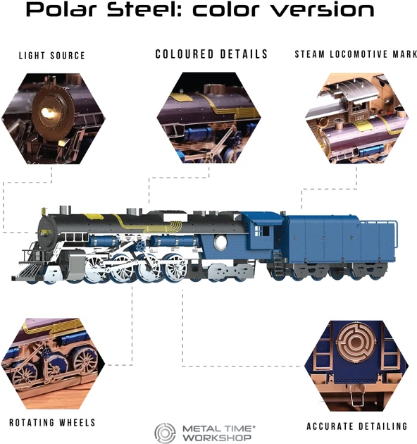 Коллекционная модель-конструктор Metal Time Polar Steel color Механический поезд в цветах (MT052) - изображение 3