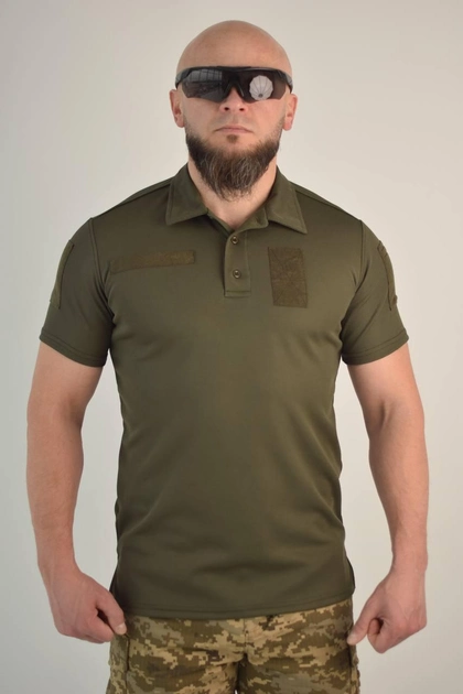 Футболка поло тактическая 52 размер XL мужская военная армейская футболка ПОЛО POLO олива хаки для ВСУ - изображение 1