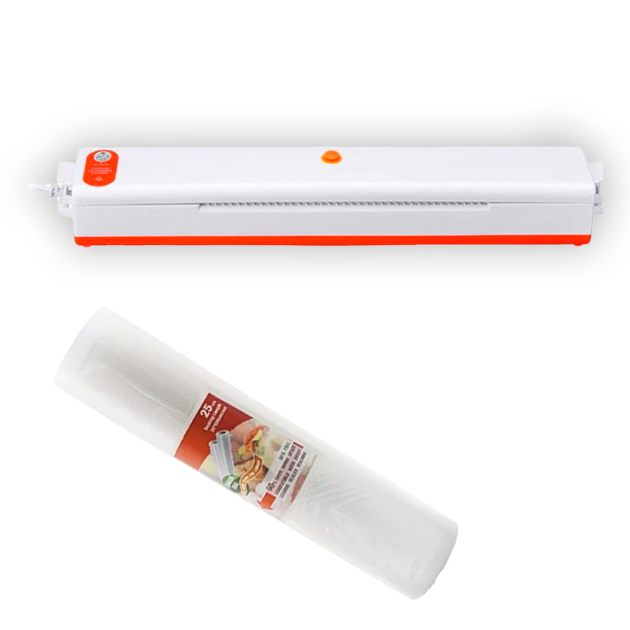 Вакуумний пакувальник для продуктів Vacuum F-packs Pro Вакууматор 90 Ватт Білий з Помаранчевим + Рулон пакетів 25х500см - зображення 10