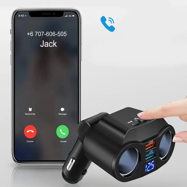 ФМ, Bluetooth модулятор трансмиттер и разветвитель питания с вольтметром, USB зарядка QC 3.0, Terra А9 - изображение 4