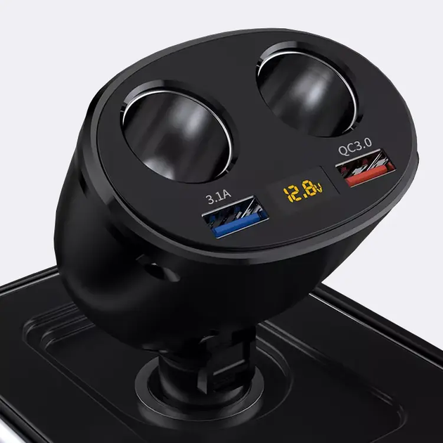 Автомобильный двойник разветвитель прикуриватель с вольтметром, USB зарядка 3,1А QC 3.0, Terra HCX89 - изображение 4