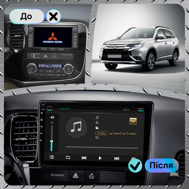 Штатная магнитола 10" Lesko для Mitsubishi Outlander III Рестайлинг 2 2015-2018 Top 6/128 4G WiFi GPS - изображение 2