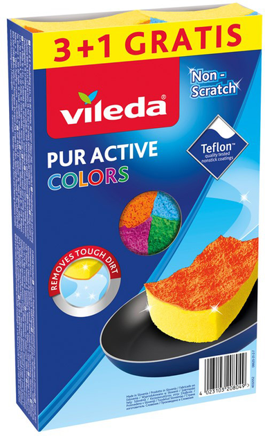 Губки для миття посуду Vileda Pur Active Colors 4 шт (169492) - зображення 1