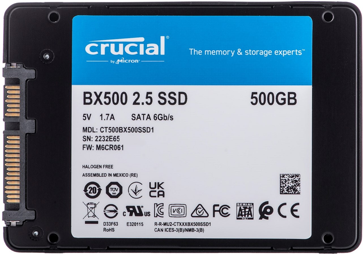 Crucial BX500 500GB 3D NAND SATA 2.5-inch SSD, CT500BX500SSD1