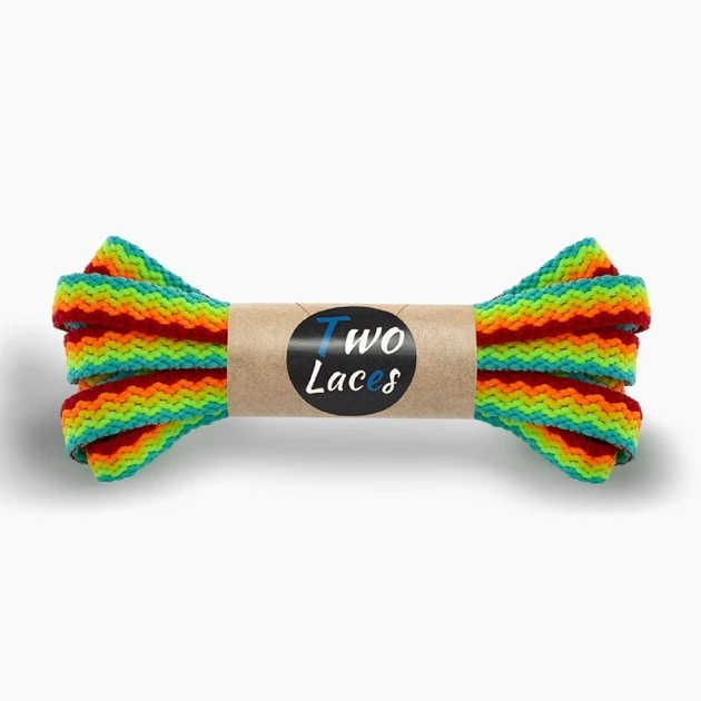 Шнурки для обуви Two Laces плоские 8 мм, длина 120 см, радужные ...