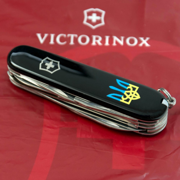 Нож Victorinox Huntsman Ukraine Black "Тризуб Жовто-Блакитний" (1.3713.3_T0016u) - изображение 2