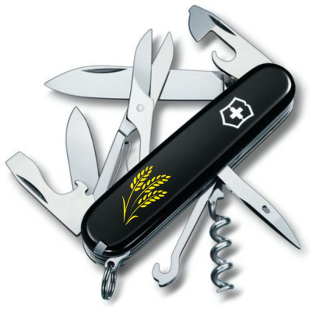 Ніж Victorinox Climber Ukraine Black "Колоси пшениці" (1.3703.3_T1338u) - зображення 1