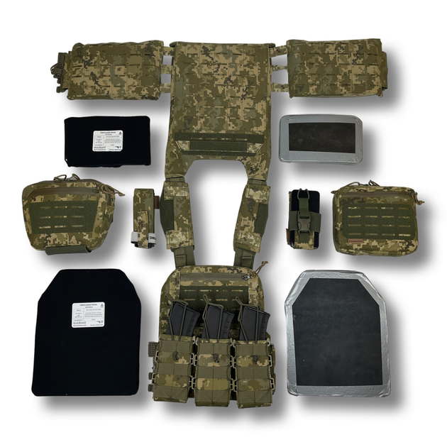 Комплект бронежилета з підсумками та броне плитами (Закритого типу) колір Піксель - изображение 1