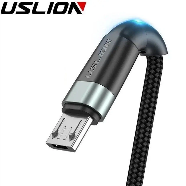 Кабель зарядний USB USLION microUSB — USB (2m) 3 А дріт швидкого заряджання для телефона Чорний - зображення 2