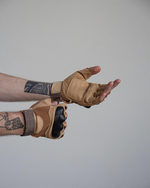 Тактичні рукавички Oakley армійські військові з відкритими пальцями та кісточками Beige /M - зображення 1