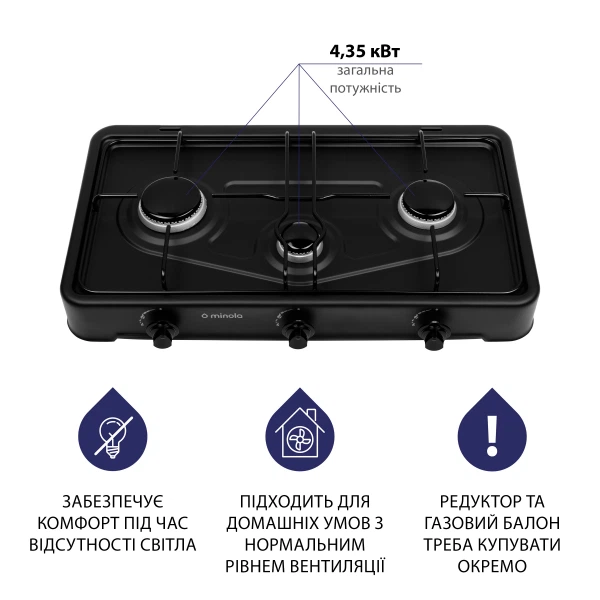 Настольная газовая плита Minola tgh 300 bl - изображение 3