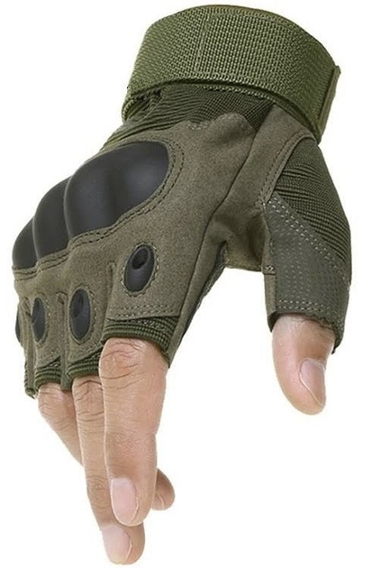 Тактичні рукавички без пальців Армійські безпалі військові тактичні рукавички Розмір XL Зелені (Олива) - зображення 1