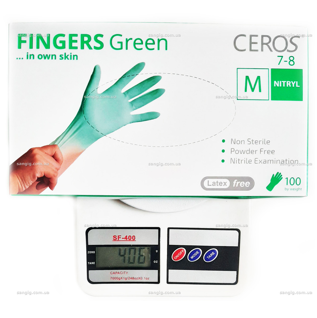 Нітрилові рукавички Ceros, щільність 3.5 г. - Green — Зелені (100 шт.) M (7-8) - зображення 2