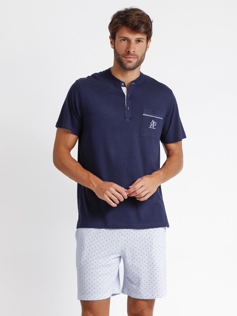 Піжама (футболка + шорти) чоловіча бавовняна Admas Classic 60252 L Блакитна (8433623655951) - зображення 1