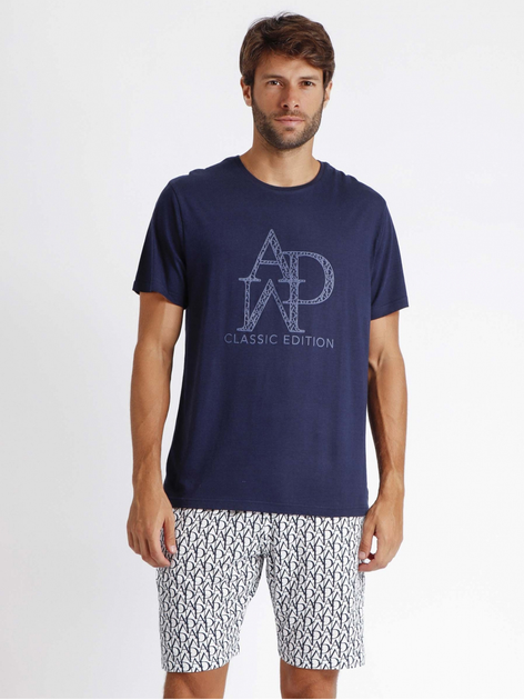 Піжама (футболка + шорти) чоловіча бавовняна Admas Classic 60254 L Темно-синя (8433623657429) - зображення 1