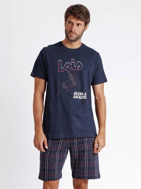 Піжама (футболка + шорти) чоловіча бавовняна Admas Lois 60956 L Темно-синя (8433623649301) - зображення 1