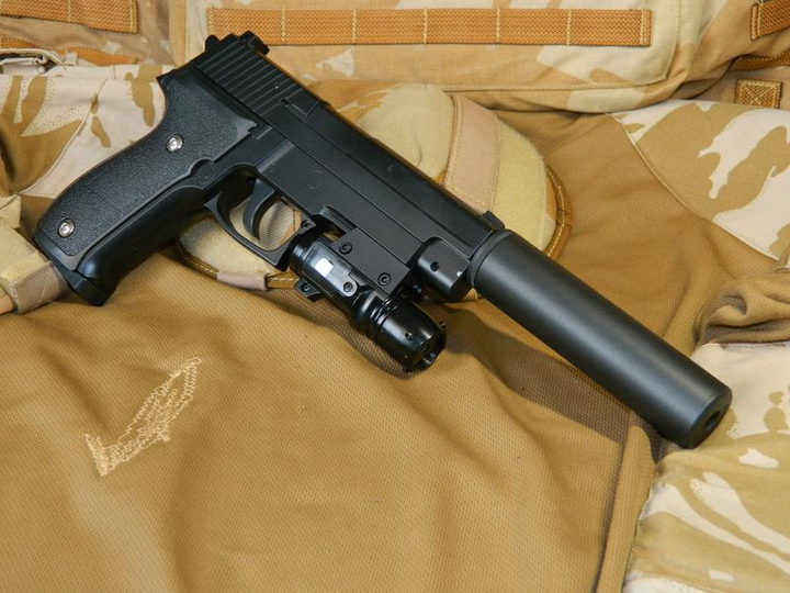 Страйкбольний пістолет Sig Sauer 226 Galaxy G26A з глушником та прицілом метал чорний - изображение 2