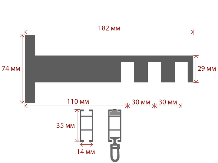 Карниз Quadrum Square line Заглушка 210 см потрійний чорний глянець (тримач 11-14-17 см) порошкове покриття - зображення 2